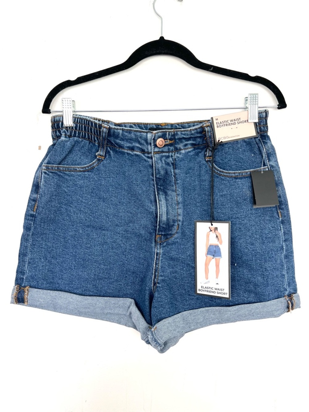 NWT BCBGeneration Elastic‎ Waist Boyfriend Jean Shorts Size Medium Cuffed